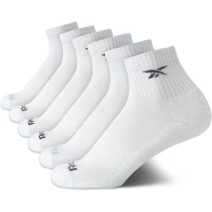imageReebok Boys Quarter Socks  6 Pack Stretch Performance Quarter Cut Arch Support Socks  Cushioned Athletic Socks for BoysAll White