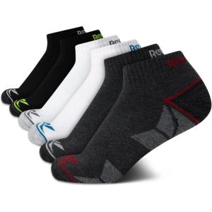 imageReebok Boys Quarter Socks  6 Pack Stretch Performance Quarter Cut Arch Support Socks  Cushioned Athletic Socks for BoysBlackWhiteGrey Assortment