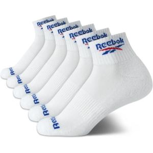 imageReebok Boys Quarter Socks  6 Pack Stretch Performance Quarter Cut Arch Support Socks  Cushioned Athletic Socks for BoysWhite Logo