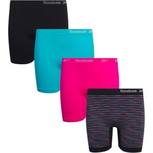 imageReebok Girls Boyshorts Underwear  4 Pack Soft Seamless Long Leg Boy Shorts  Playground Shorts for Girls 616BlackAquaHot PinkMulti Stripes