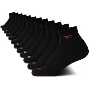 imageReebok Girls Quarter Socks  12 Pack Stretch Performance Quarter Cut Arch Support Socks  Cushioned Athletic Socks for GirlsBlackPink