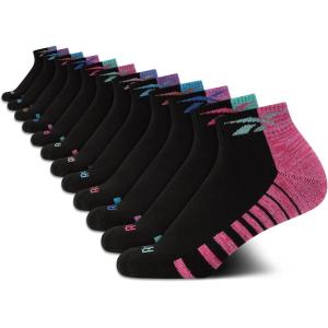 imageReebok Girls Quarter Socks  12 Pack Stretch Performance Quarter Cut Arch Support Socks  Cushioned Athletic Socks for GirlsBlackPink Multi