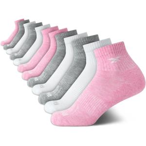 imageReebok Girls Quarter Socks  12 Pack Stretch Performance Quarter Cut Arch Support Socks  Cushioned Athletic Socks for GirlsPinkWhiteGrey