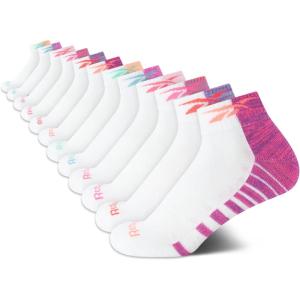 imageReebok Girls Quarter Socks  12 Pack Stretch Performance Quarter Cut Arch Support Socks  Cushioned Athletic Socks for GirlsWhite Stripe