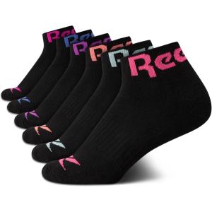 imageReebok Girls Quarter Socks  6 Pack MoistureWicking Low Cut Athletic Ankle Socks for Girls Sizes SLBlack Logo