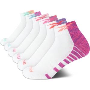 imageReebok Girls Quarter Socks  6 Pack MoistureWicking Low Cut Athletic Ankle Socks for Girls Sizes SLWhite Stripe