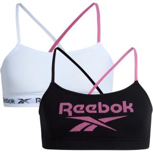 imageReebok Girls Training Bras  2 Pack Racerback Crop Cami Bralette with Removable Pads  Soft Seamless Bra for Girls 616Black JacquardWhite