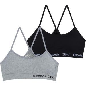 imageReebok Girls Training Bras  2 Pack Racerback Crop Cami Bralette with Removable Pads  Soft Seamless Bra for Girls 616BlackGrey