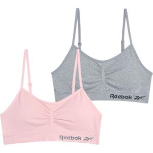 imageReebok Girls Training Bras  2 Pack Racerback Crop Cami Bralette with Removable Pads  Soft Seamless Bra for Girls 616PinkGrey