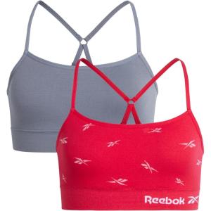 imageReebok Girls Training Bras  2 Pack Racerback Crop Cami Bralette with Removable Pads  Soft Seamless Bra for Girls 616Rouge Red JaquardSharkskin