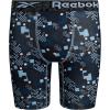 imageReebok Boys Boxer Briefs  3 Pack Athletic Performance Stretch Long Leg Underwear Boxers for Boys with Support Pouch 618Black PrintClear SkyBlack