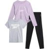 imageReebok Active Girls Leggings Set  3 Piece Athletic Crew Neck Short Sleeve TShirts Sweatshirt and Legging Pants for GirlsBlackPurpleGrey