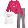 imageReebok Active Girls Leggings Set  3 Piece Athletic Crew Neck Short Sleeve TShirts Sweatshirt and Legging Pants for GirlsGreyPinkWhite