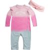 imageReebok Baby Girls Bodysuit  Long Sleeve One Piece Romper with Headband  Newborn Essentials Clothing for Infants 09MPink Ombre