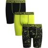 imageReebok Boys Boxer Briefs  3 Pack Athletic Performance Stretch Long Leg Underwear Boxers for Boys with Support Pouch 618Black PrintBlackNeon Yellow