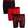imageReebok Boys Boxer Briefs  3 Pack Performance Stretch Athletic Long Leg Underwear Boxers for Boys with Support Pouch 618Red PrintBlackRed