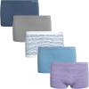 imageReebok Girls Boyshorts Underwear  5 Pack Soft Breathable Panties Boy Shorts Seamless Underwear for Girls Sizes 616Evening BlueSharkskinWhite StripesDusty BlueViolet