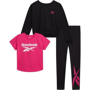 imageReebok Active Girls Leggings Set  3 Piece Athletic Crew Neck Short Sleeve TShirts Sweatshirt and Legging Pants for GirlsBlack