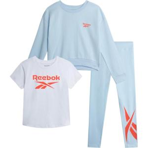 imageReebok Active Girls Leggings Set  3 Piece Athletic Crew Neck Short Sleeve TShirts Sweatshirt and Legging Pants for GirlsCrystal Blue