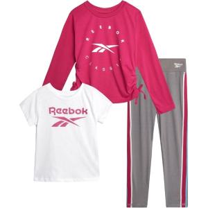 imageReebok Active Girls Leggings Set  3 Piece Athletic Crew Neck Short Sleeve TShirts Sweatshirt and Legging Pants for GirlsGreyPinkWhite