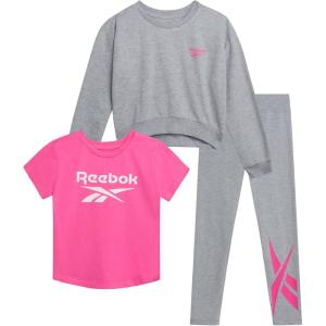 imageReebok Active Girls Leggings Set  3 Piece Athletic Crew Neck Short Sleeve TShirts Sweatshirt and Legging Pants for GirlsLight Grey Heather