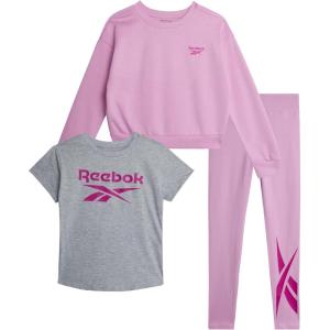 imageReebok Active Girls Leggings Set  3 Piece Athletic Crew Neck Short Sleeve TShirts Sweatshirt and Legging Pants for GirlsPink