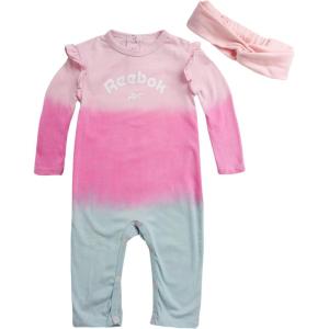 imageReebok Baby Girls Bodysuit  Long Sleeve One Piece Romper with Headband  Newborn Essentials Clothing for Infants 09MPink Ombre