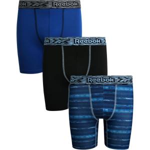 imageReebok Boys Boxer Briefs  3 Pack Athletic Performance Stretch Long Leg Underwear Boxers for Boys with Support Pouch 618Blue PrintBlackBlue