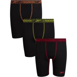 imageReebok Boys Boxer Briefs  3 Pack Athletic Performance Stretch Long Leg Underwear Boxers for Boys with Support Pouch 618Classic Black With Contrast