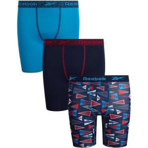 imageReebok Boys Boxer Briefs  3 Pack Athletic Performance Stretch Long Leg Underwear Boxers for Boys with Support Pouch 618Maritime Blue PrintMaritime BlueAtomic Blue