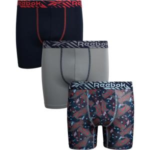 imageReebok Boys Boxer Briefs  3 Pack Athletic Performance Stretch Long Leg Underwear Boxers for Boys with Support Pouch 618PrintMaritime BlueLight Grey