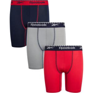 imageReebok Boys Boxer Briefs  3 Pack Athletic Performance Stretch Long Leg Underwear Boxers for Boys with Support Pouch 618RedLight GreyNavy