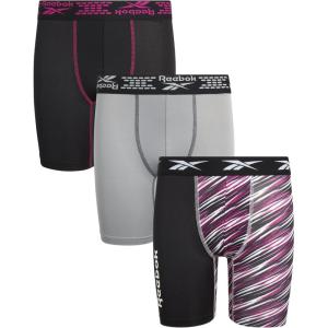 imageReebok Boys Boxer Briefs  3 Pack Performance Stretch Athletic Long Leg Underwear Boxers for Boys with Support Pouch 618Black StripeGreyBlack