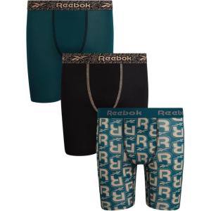 imageReebok Boys Boxer Briefs  3 Pack Performance Stretch Athletic Long Leg Underwear Boxers for Boys with Support Pouch 618Dark Sea PrintBlackDark Sea