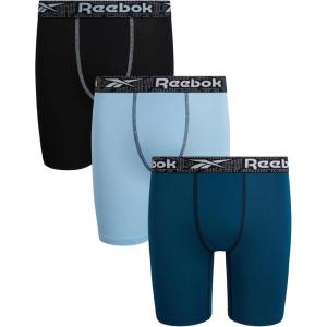 imageReebok Boys Boxer Briefs  3 Pack Performance Stretch Athletic Long Leg Underwear Boxers for Boys with Support Pouch 618Sky BlueBlackLegion Blue