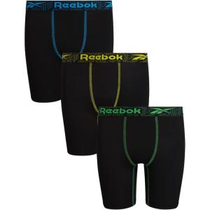 imageReebok Boys Boxer Briefs  3 Pack Performance Stretch Athletic Long Leg Underwear Boxers for Boys with Support Pouch 618Solid Black With Contrast