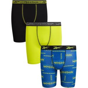 imageReebok Boys Boxer Briefs  3 Pack Performance Stretch Athletic Long Leg Underwear Boxers for Boys with Support Pouch 618Surf the Web PrintBlackEvening PrimroseBlack