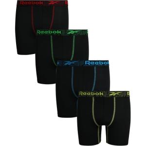 imageReebok Boys Boxer Briefs  4 Pack Performance Stretch Breathable Athletic Underwear Boxers for Boys Sizes 618All Black