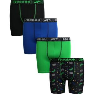 imageReebok Boys Boxer Briefs  4 Pack Performance Stretch Breathable Athletic Underwear Boxers for Boys Sizes 618Black PrintBlueBlackGreen