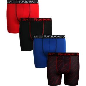 imageReebok Boys Boxer Briefs  4 Pack Performance Stretch Breathable Athletic Underwear Boxers for Boys Sizes 618Black PrintBlueBlackRed