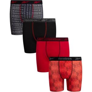 imageReebok Boys Boxer Briefs  4 Pack Performance Stretch Breathable Athletic Underwear Boxers for Boys Sizes 618Black PrintChinese RedTangerine Print
