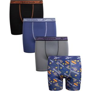 imageReebok Boys Boxer Briefs  4 Pack Performance Stretch Breathable Athletic Underwear Boxers for Boys Sizes 618BlackSkipper BlueMonumentPrint