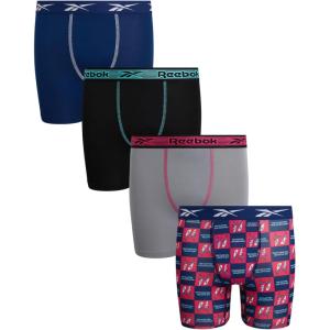 imageReebok Boys Boxer Briefs  4 Pack Performance Stretch Breathable Athletic Underwear Boxers for Boys Sizes 618Blue DepthsBlackStone GreyRasberry Print