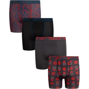 imageReebok Boys Boxer Briefs  4 Pack Performance Stretch Breathable Athletic Underwear Boxers for Boys Sizes 618PrintBlackBlackened PearlTangerine Contrast