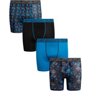 imageReebok Boys Boxer Briefs  4 Pack Performance Stretch Breathable Athletic Underwear Boxers for Boys Sizes 618PrintBlue DanubeBlackBlue Danube Print