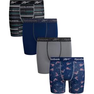 imageReebok Boys Boxer Briefs  4 Pack Performance Stretch Breathable Athletic Underwear Boxers for Boys Sizes 618PrintStone GreyBlue DepthsBlack Print