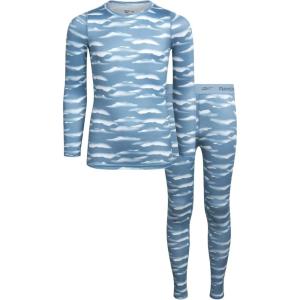 imageReebok Girls Base Layer Set  2 Piece Performance Long Sleeve TShirt and Long Tights Leggings  Underlayer for Girls 614Blue Print