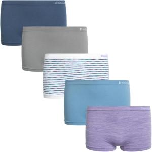 imageReebok Girls Boyshorts Underwear  5 Pack Soft Breathable Panties Boy Shorts Seamless Underwear for Girls Sizes 616Evening BlueSharkskinWhite StripesDusty BlueViolet