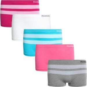 imageReebok Girls Boyshorts Underwear  5 Pack Soft Breathable Panties Boy Shorts Seamless Underwear for Girls Sizes 616Fuchsia StripesWhiteAqua StripesPinkSharkskin Stripes