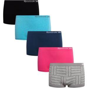 imageReebok Girls Boyshorts Underwear  5 Pack Soft Breathable Panties Boy Shorts Seamless Underwear for Girls Sizes 616Sharkskin JacquardDenimRoseBlackBlue